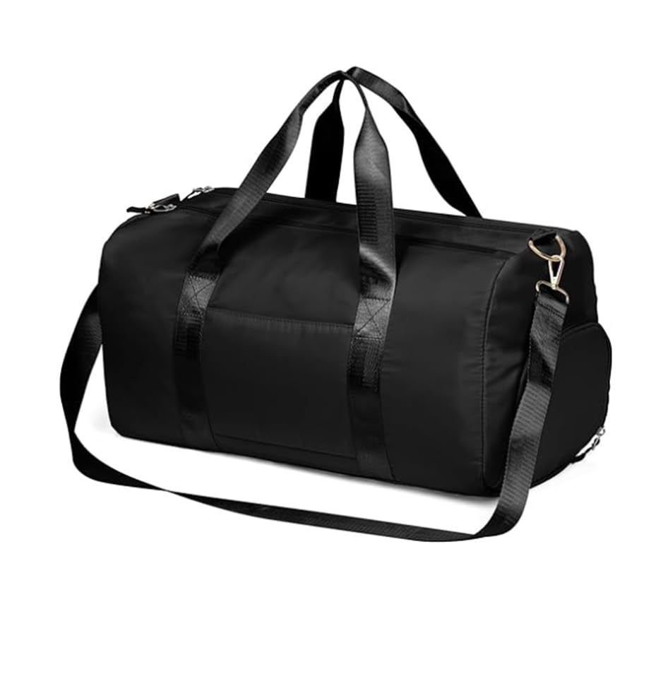 Waterproof Travel Duffel Bag Weekender Bag for Women and Men Swim Sports Training Handbag Yoga Bag with Wet Pocket & Shoe Compartment, Oxford Fabric (Black)-image-42