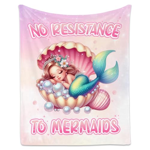 Mermaid Blanket for Girls - Black Soft Fuzzy Throw Blanket Gifts - 40x50 Inches Cute Blankets for Couch, Sofa & Office