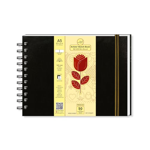 Image of Zen Sangam A5 Wiro Bound 160 GSM Sketchbook | 50 Sheets(100 Pages) Size 21x14.8cm | Ideal for Students, Adults, Home, School, Beginners, Professional Drawing, Sketching, Mandala | Artist Drawing Book