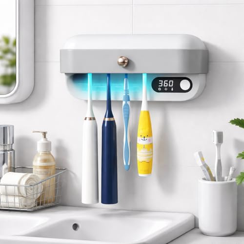 VERDYN MART - UV-C Toothbrush Sterilizer Case ABS toothbrush sanitizer Wall Mounted 30 days backup Electric Toothbrush Organizer for Bathroom 3000mah Battery Type C Charger