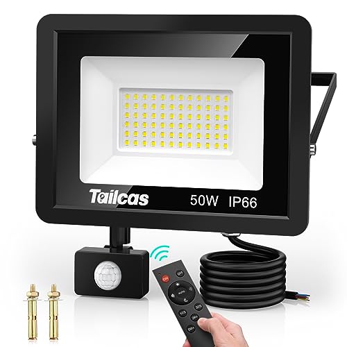 50W LED Strahler mit Bewegungsmelder Außen, Superhell 4500LM Außenstrahler, IP66 Wasserdicht LED Aussenleuchte Fluter mit Fernbedienung, 6500K...