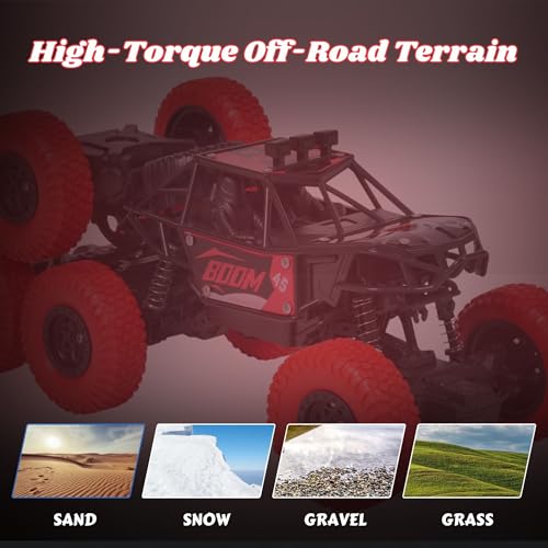 Image of Gooyo GY-97 Hi-Speed Rechargeable Remote Control Rock Crawler Car Toy | 8 Tyres Monster Truck Rock Crawler | 50 Climbing RC Car 4x4 Off-Road Car Toy | Red | in-Built Battery | Gift Box Pack