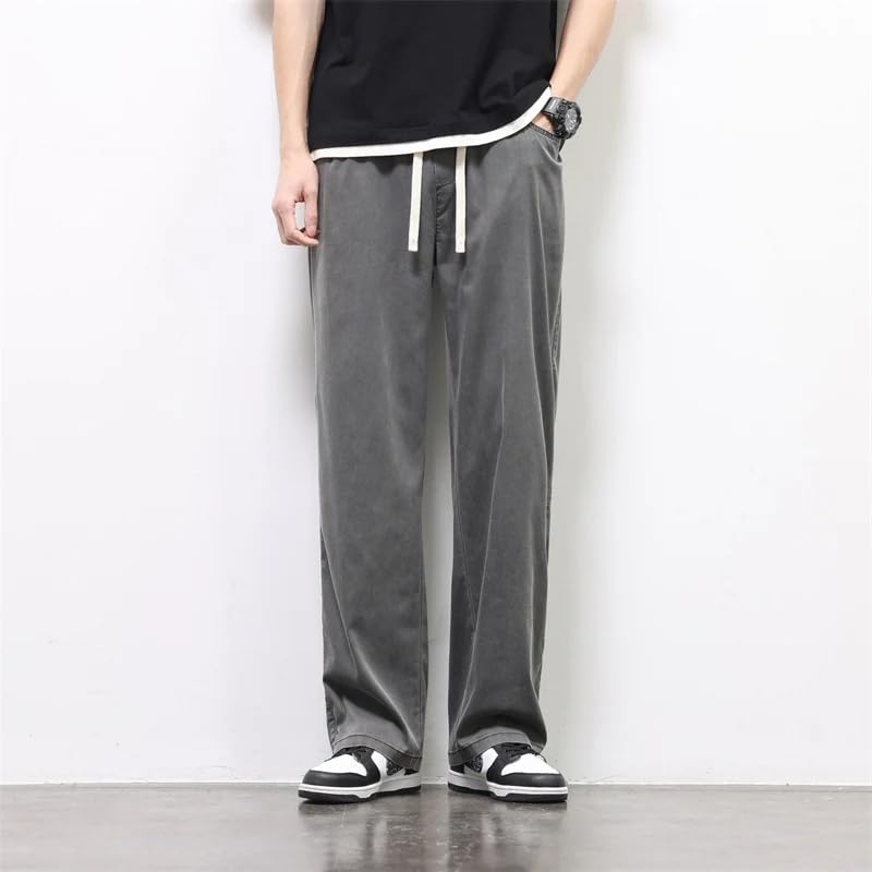 Summer Men's Trousers Thin Baggy Straight Wide Leg Pants Drawstring Elastic Waist Korea Jogger Casual Pant2