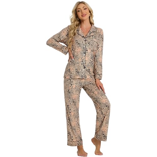Image of LYCY Womens Pajama Sets Floral Print, Long Sleeve Button Down Pajamas Set for Women Soft Sleepwear Pjs 2 piece Loungewear