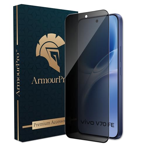 Image of ArmourPro Privacy Tempered Glass for Vivo V70 FE - Anti-Spy Anti Peeping Screen Protector, 9H Hardness, Edge-to-Edge Coverage, Ultra Thin, Bubble-Free Installation Kit | Black