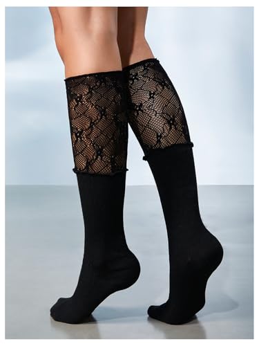 Image of COZYEASE Women's 1 Pair Lace Patchwork Knee High Socks Cute Y2k Boots Socks Stockings