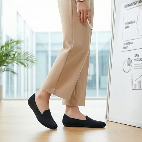 Image of poemlady Women's Ballet Flat Shoes Dress Shoes Knit Round Toe Slip On Ballerina Walking Flats Shoes for Woman Low Wedge Casual
