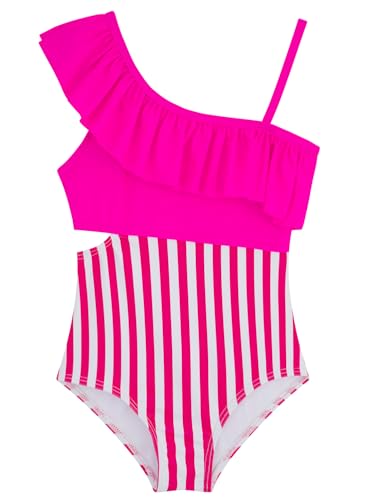 Image of Alakuoti Girls One Piece Swimsuits Cutout Ruffle Bathing Suit Quick Dry Beach Swimwear with Adjustable Strap 5-14 Years