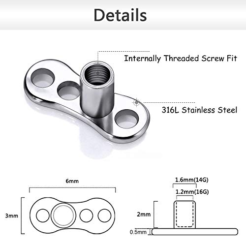 ZS 14/15PCS Cubic Zirconia Dermal Anchor Tops 2mm 3mm 4mm, 14G Surgical Steel Internally Threaded Dermal Anchor Base Microdermals Piercing for Women Men3