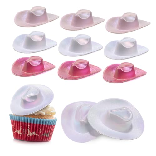 KONTONTY Mini Cowboy Hats 12 Pieces in Pink White- Illusion Kids Hat for Parties Party