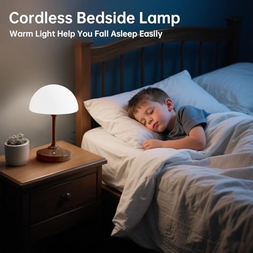 Image of Dawnwake Mushroom Lamp Cordless Lamp Table Lamp,Outdoor Waterproof Shower Lamps,5000mAh Rechargeble Battery Operated Dimmable Touch Desk Lamps,LED Night Light for Bathroom Patio Camping Outdoor /Walnut
