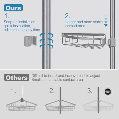 MALIRUE Telescopic Corner Shower Caddy, 4-Tier Adjustable Shower Shelves Rustproof Bathroom Corner Shelf, Shower Caddy No Drilling for Bathroom Accessories Storage, Gray- 73-302cm - Image 4