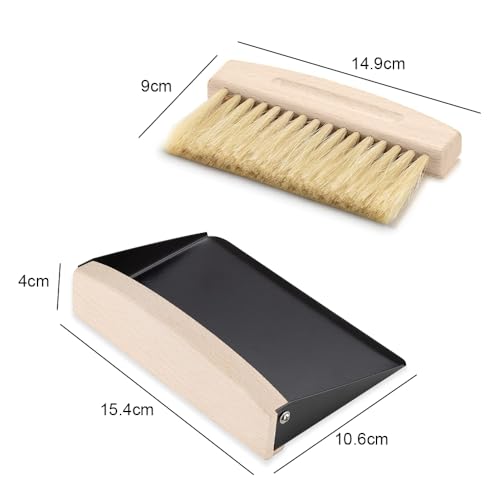 2 Stücke Tischbesen Besen und Kehrschaufel Set, Tischbesen und Kehrschaufel Set, Mini Besen Tischfeger, Schaufel und Besen Set für Küche Wohnzimmer Holzfarbe – Bild 3