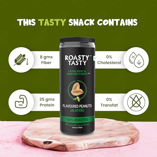 Image of Roasty Tasty Jalapeno Flavour Roasted Peanuts|Healthy Snacks|Rich In Protein & Fibre|Roasted, Not Fried Snacks|Healthy Food|Namkeen Peanuts|Crunchy Masala Peanuts|Pack Of 2 (150G Each)