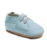 HMIYA Weiche Leder Krabbelschuhe Babyschuhe Lauflernschuhe mit Wildledersohlen für Jungen und Mädchen 0-6 Monate 6-12 Monate 12-18 Monate 18-24 Monate（6-12 Monate，Blau）