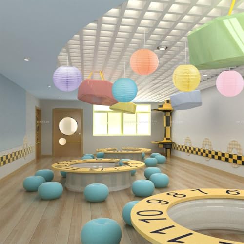 Image of 8 Inch Paper Lanterns Party Decorations Pastel Classroom Decor, Baby Shower Wedding Birthday Decor(Set of 5, Girl Collection)
