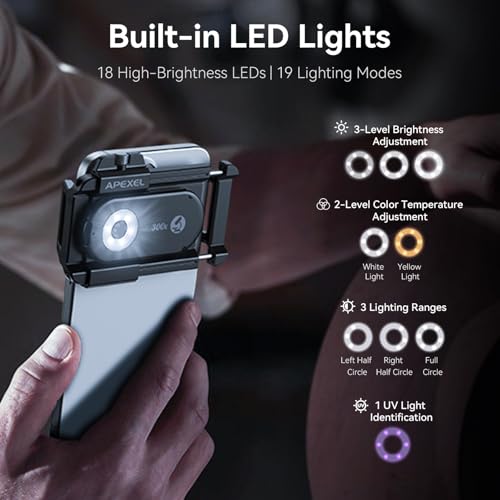 Image of APEXEL 300X Phone Microscope Lens, Phone Camera Micro Lens with Universal Clip /LED Light /CPL, Mini Pocket Microscope, Phone Lens Attachment Fit for iPhone 17 /16 /15 /14 /13, Samsung, and Most Smartphone