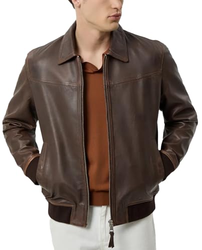 Men's Real Lambskin Leather Bomber Jacket - Premium Genuine Shirt Collar Bomber Leather Jackets for Men2