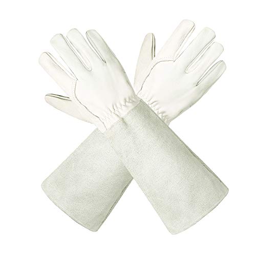 Leather Gardening Gloves for Women and Men - Isilila Breathable Rose Pruning Gloves with Thorn Proof Gauntlet, Long Cowhide Sleeves Garden Work Gloves for Gardener and Farmer (Medium, Yellow)