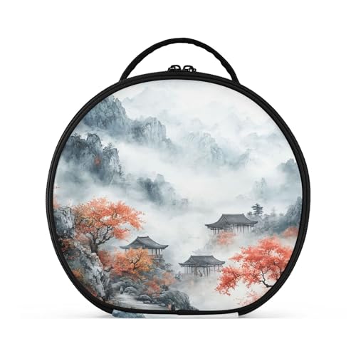 Takiito Chinese Landscape Painting Travel Makeup Case Portable Makeup Box Artist Cosmetic Case Organizer With Adjustable Dividers