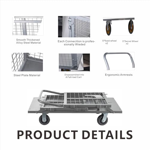 Camión plataforma plegable multiusos 1800 lbs con jaula miniatura 4