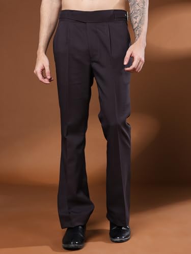 Image of Mens Beige Gurkha Pants with Classic Buckle Closure Premium Casual Bell Bottom Trousers for Men High Waist Pleated Formal & Casual Wear Pant Stylish Retro Flared Bottom Pant
