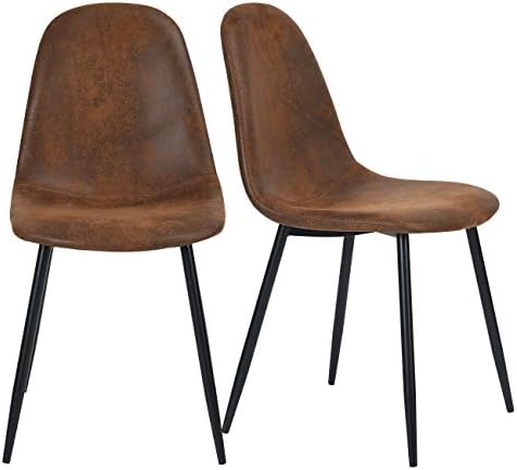 Homy Casa Dining Chairs Set of 2 Soft Seat and Back Kitchen Chairs with Solid Metal Legs for Living Room Bedroom Suede Brown