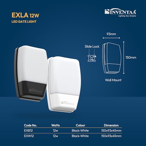 Image of INVENTAA EXLA 12W Outdoor Wall Lights 2 Pack | Outdoor Lights Waterproof Bulkhead Light for Wall Lights for Home | Durable Balcony Lights (White, Warm White)