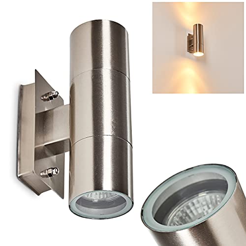 HOFSTEIN Au&szlig;enwandleuchte Malaga, Au&szlig;enwandlampe aus Metall/Glas in Edelstahlfarben/Klar, moderne Wandlampe mit tollem Up&Down-Lichteffekt, 2 x GU10, IP44, Eingangsbereich, Haust&uuml;re, Terrasse, Hof