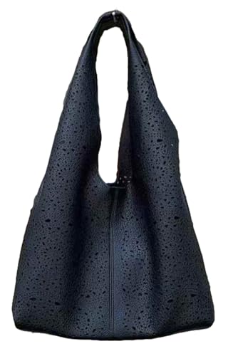 PU Leather Shoulder Bag for Women Trendy Large Tote Handbag Hollow Hobo Purse Versatile Satchel