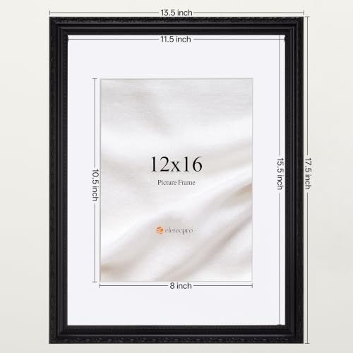Image of eletecpro 12x16 Vintage Picture Frame, Glass Cover, Black, 2-Pack | Display Photo 8.5x11 with Mat or 12x16 without, Horizontal or Vertical, Wall Mount