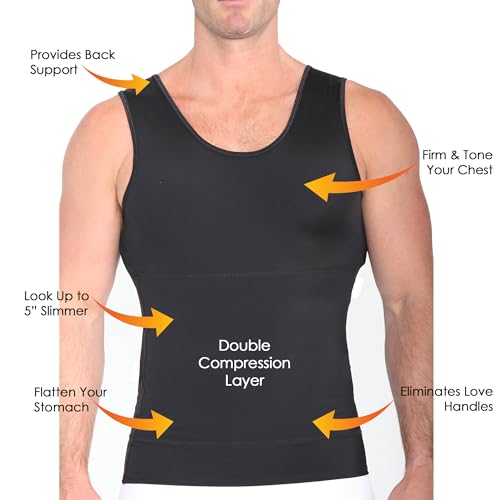 Insta Slim by I.S. Pro -Made in USA- Compression Muscle Tank for Men W/ 2 Layer Slimming Belt for Double Belly & Back Support4