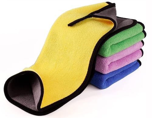 Image of Auto Hub Heavy Microfiber Cloth for Car Cleaning and Detailing, Double Sided, Microfiber Towel for Car & Bike,Super Soft Car Wash Cloth, 600 GSM (Size 40cm x 40cm) Pack of 4, Color: Mix