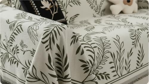 Image of The Furnishing Tree 3 Seater Reversible Chenille Sofa Cover, Double-Sided Luxury Throw, Anti-Slip Couch Cover, Soft & Comfortable Sofa Towel for All Seasons, Light Willow Leaf