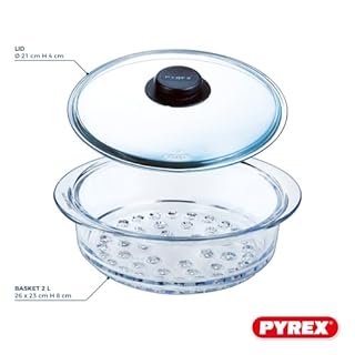 Pyrex - Doppio cestello vapore 20cm e coperchio con manopola - Cottura a vapore - Vetro borosilicato - Made in France (2 cestelli vapori), ALB238-LOG