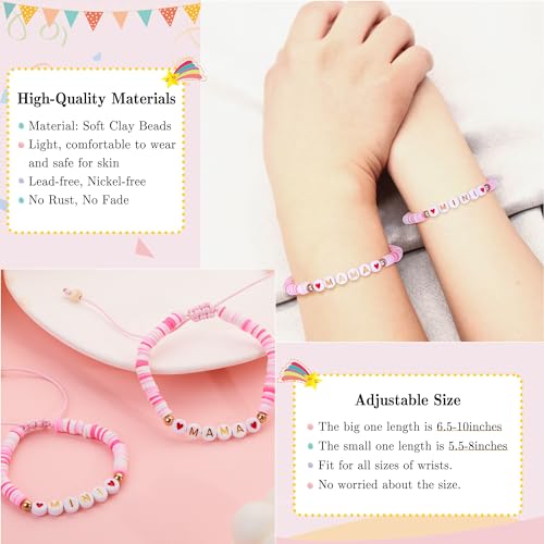 Image of Poxtex First Day of School /Kindergarten /1st Grade /Pre-K Gift, Back to School Bracelet Mommy and Me Jewelry with Gift Box Wish Card