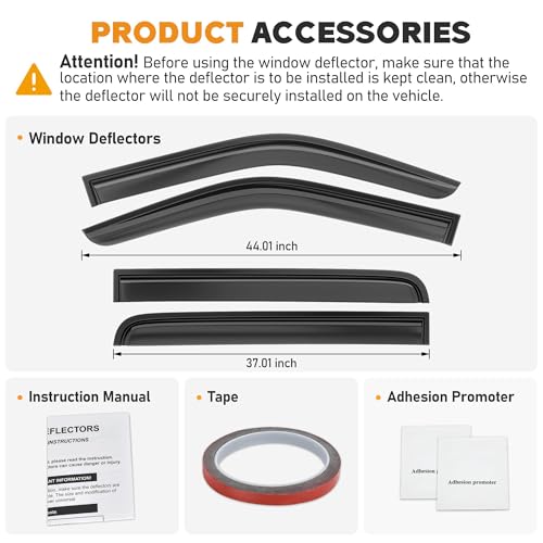 Image of Shatterproof Taped-On Window Deflectors for Ford F150 SuperCrew 2015-2025, Rain Guards, Window Visors for Car, Vent Deflector, 4pcs