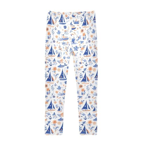 Cartoon Cute Hand Drawn Ocean Marine Kids Girl's Cotton Pants Stretchy High Waisted Activewear Exercise