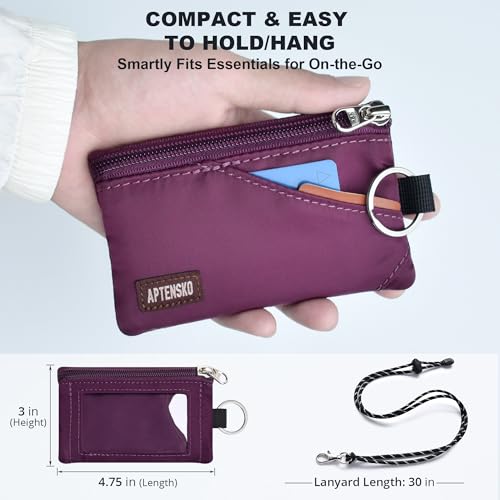 Image of RFID Blocking Travel Wallet with Adjustable Lanyard, Small Nylon Zipper Pouch and Badge Holder for ID, Credit Cards, Cash, Keys, Commuters (Plum Wine)
