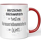 JUNIWORDS Tasse, Herzlichen Glückwunsch zur besten Karosseriebaumeisterin der Welt, Rot (7640079)