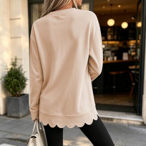 Oversized Crewneck Sweatshirt for Women Scalloped Casual Pullover Tops - image 6