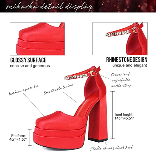 Mikarka XLX0539-RED-41 Silk Satin Stacked Platform High Heels thumb #2
