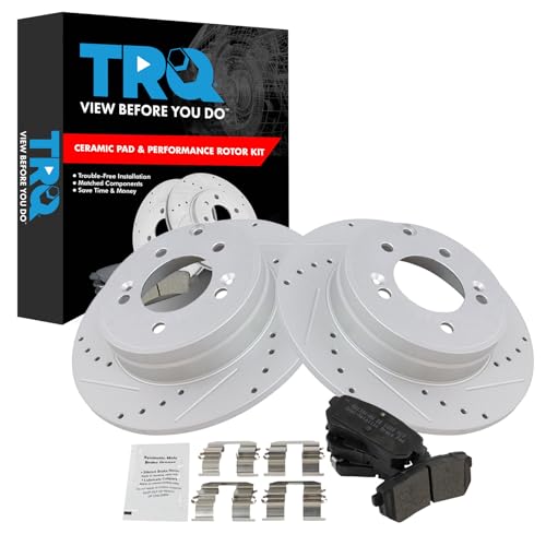 Image of TRQ Performance Rear Brake Pad and Rotor Set Semi Metallic G Coated Rotors Compatible with 2015 Hyundai Sonata 2014-2016 Kia Cadenza