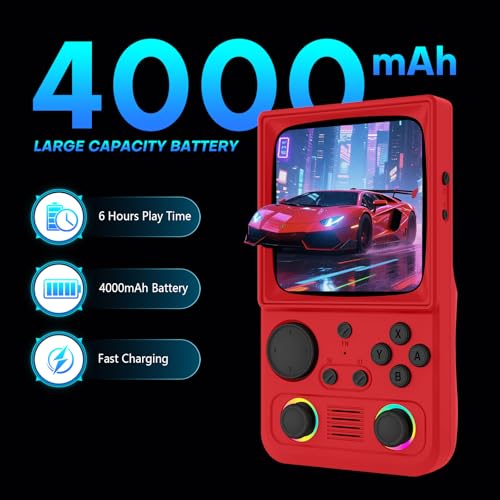 Image of R36TMAX Retro Handheld Game Console, Retro Gaming Console with 4.0 Inch 720x720 IPS Screen, Portable Handheld Linux System, 4000mAh Battery (Dark Red-128GB)