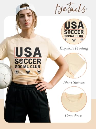 Soccer Cup 2026 Shirt for Women USA Soccer Social Club Shirts Soccer Mom Tshirt Game Day Short Sleeve Tee Tops Beige — view 5
