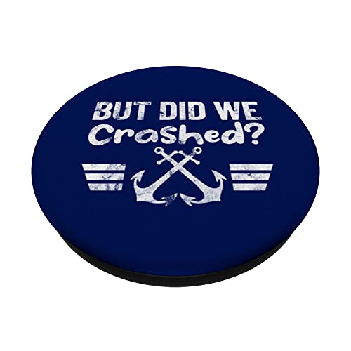 BUT DID WE CRASHED? Marine style with anchor retro design PopSockets Swappable PopGrip, Black - Image 2
