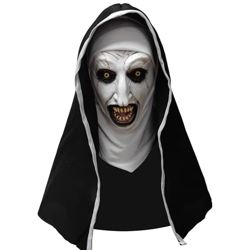 ZDOVLZZPON Halloween Scary Nun Mask Black and White Latex Full Head Mask Horror Cosplay Party Costume Accessory