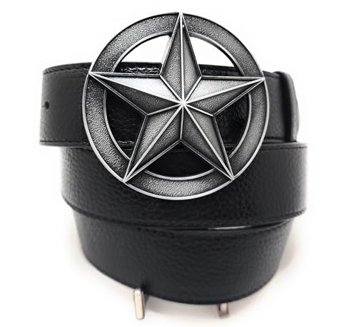 Antique Silver Star Belt Buckle with Black Vegan Leather Belt