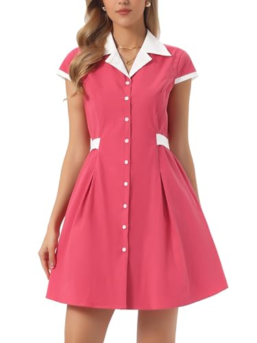 Image of Allegra K Women's Vintage Button Down Shirt Dress Notch Lapel Short Sleeve Belted Office Mini Short Dresses