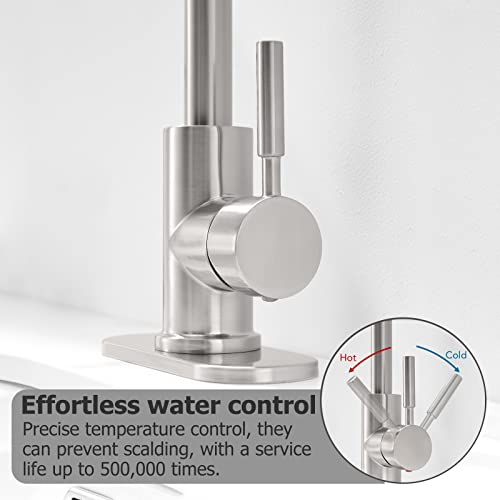Bathroom Sink Faucet,Single-Handle Bathroom Faucet With 4 Inch Deck Plate And Metal Drain By Phiestina, Fit For 1-3 Hole Installation, 360 Degree Rotation Spout, Brushed Nickel, We08E-Bn #TOP3